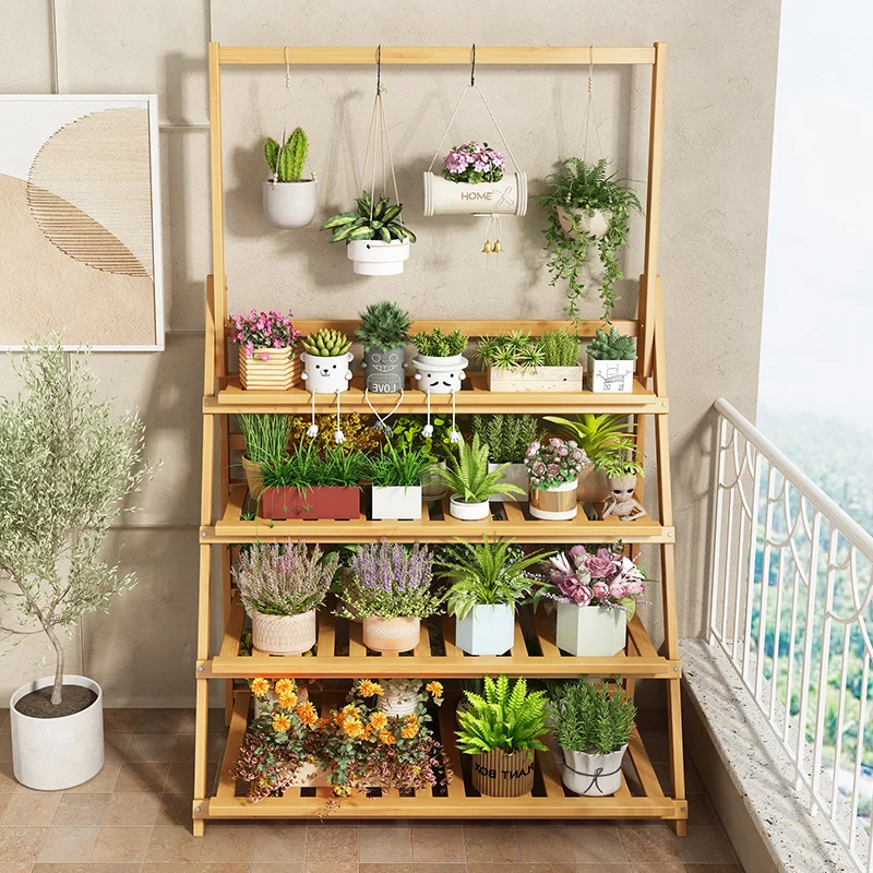無垢材フラワーシェルフ植物棚多層折りたたみ独創性デザイン植物 - Outdoor Furniture Wood のレビューと価格