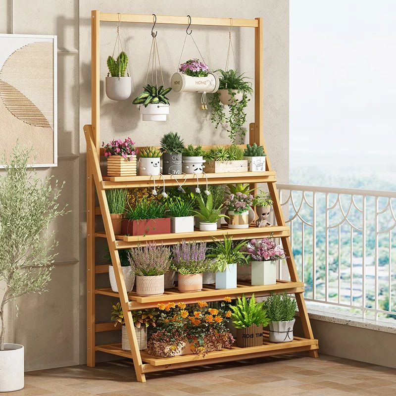 無垢材フラワーシェルフ植物棚多層折りたたみ独創性デザイン植物 - Outdoor Furniture Wood のレビューと価格